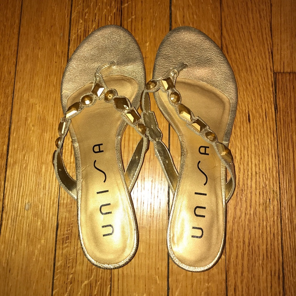 Gold sandals with half inch heels